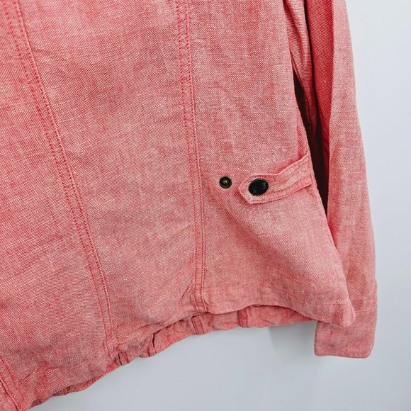 J Jill Linen Shirt Jacket Shacket S Red Button Front Long Sleeve Cropped Pockets - Picture 7 of 9